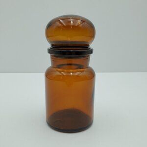 Small Amber Apothecary Jar Bubble Lid Brown Glass Canister Made in Belgium